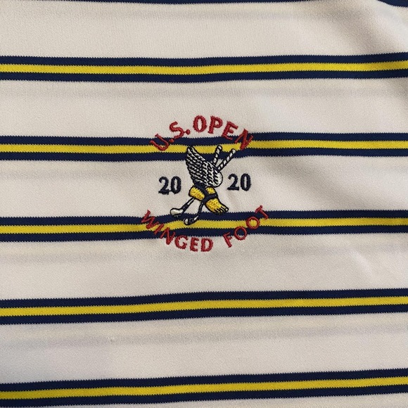 2020 U.S. Open Winged Foot Shirt Polo Mens Medium White Stripe Golf Ralph Lauren - Picture 3 of 12